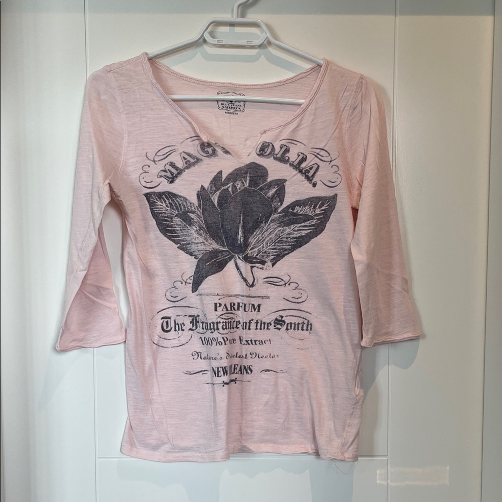 Lucky Brand Light Pink Magnolia Graphic 3/4 Sleeve Top